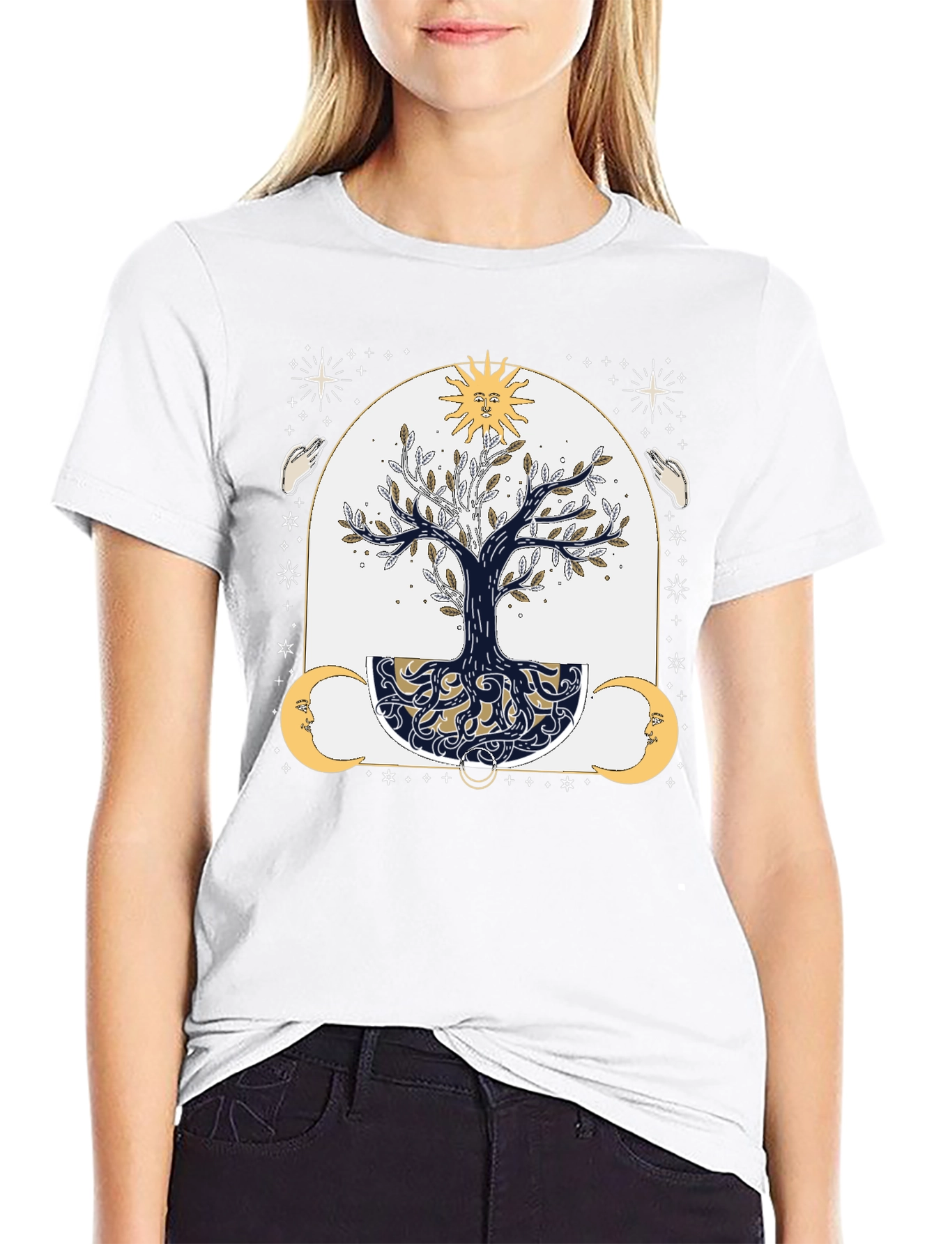 Mystic Tree Graphic Tee - Sun Moon and Stars