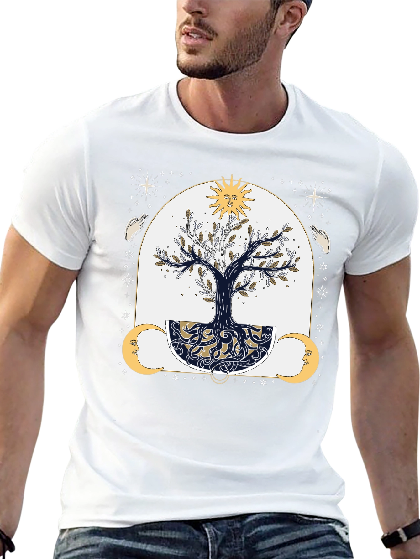 Mystic Tree Graphic Tee - Sun Moon and Stars