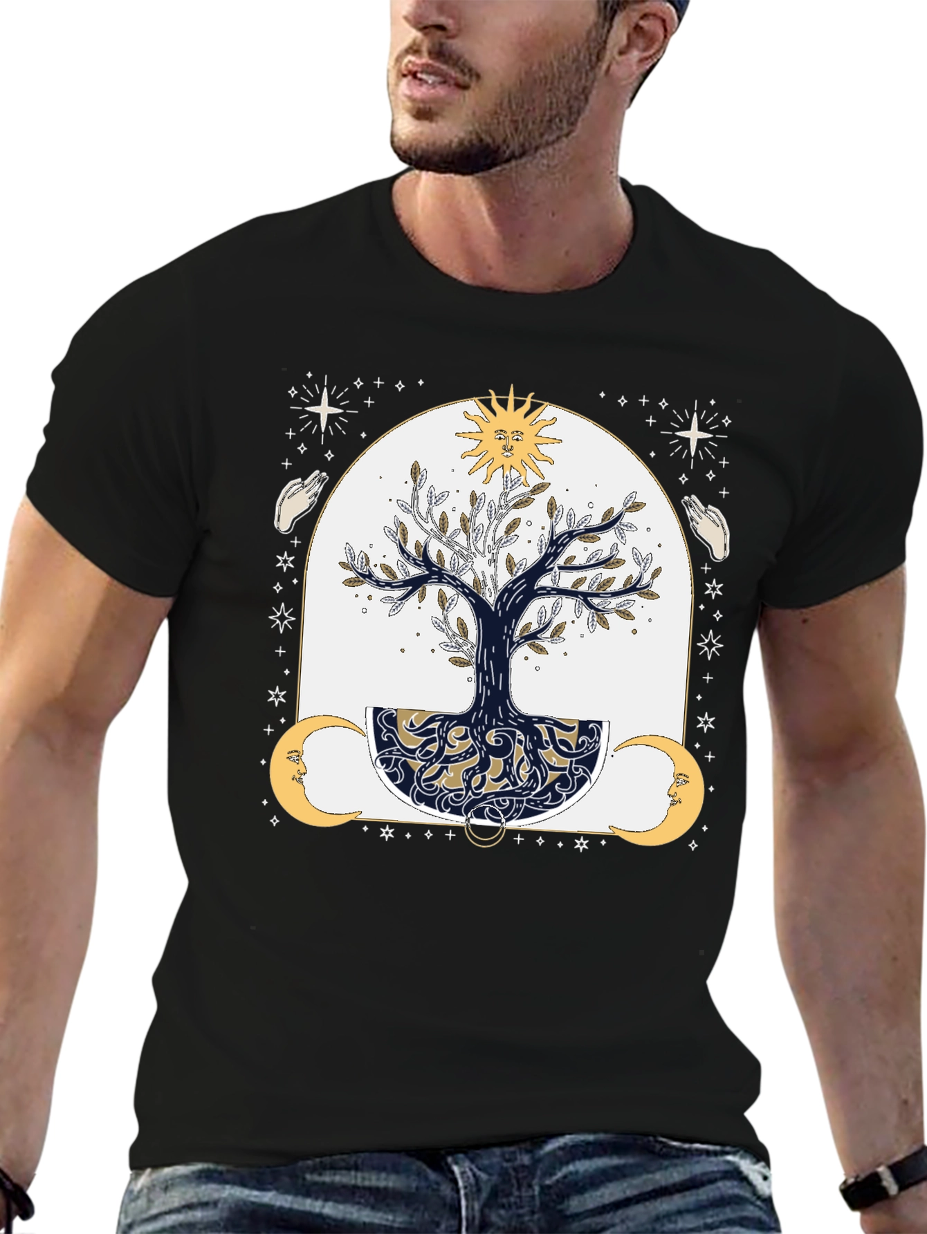 Mystic Tree Graphic Tee - Sun Moon and Stars