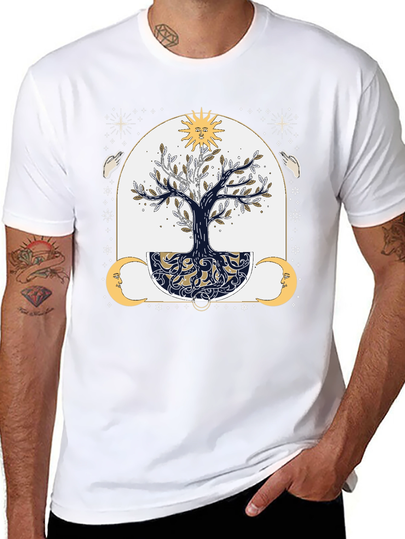Mystic Tree Graphic Tee - Sun Moon and Stars