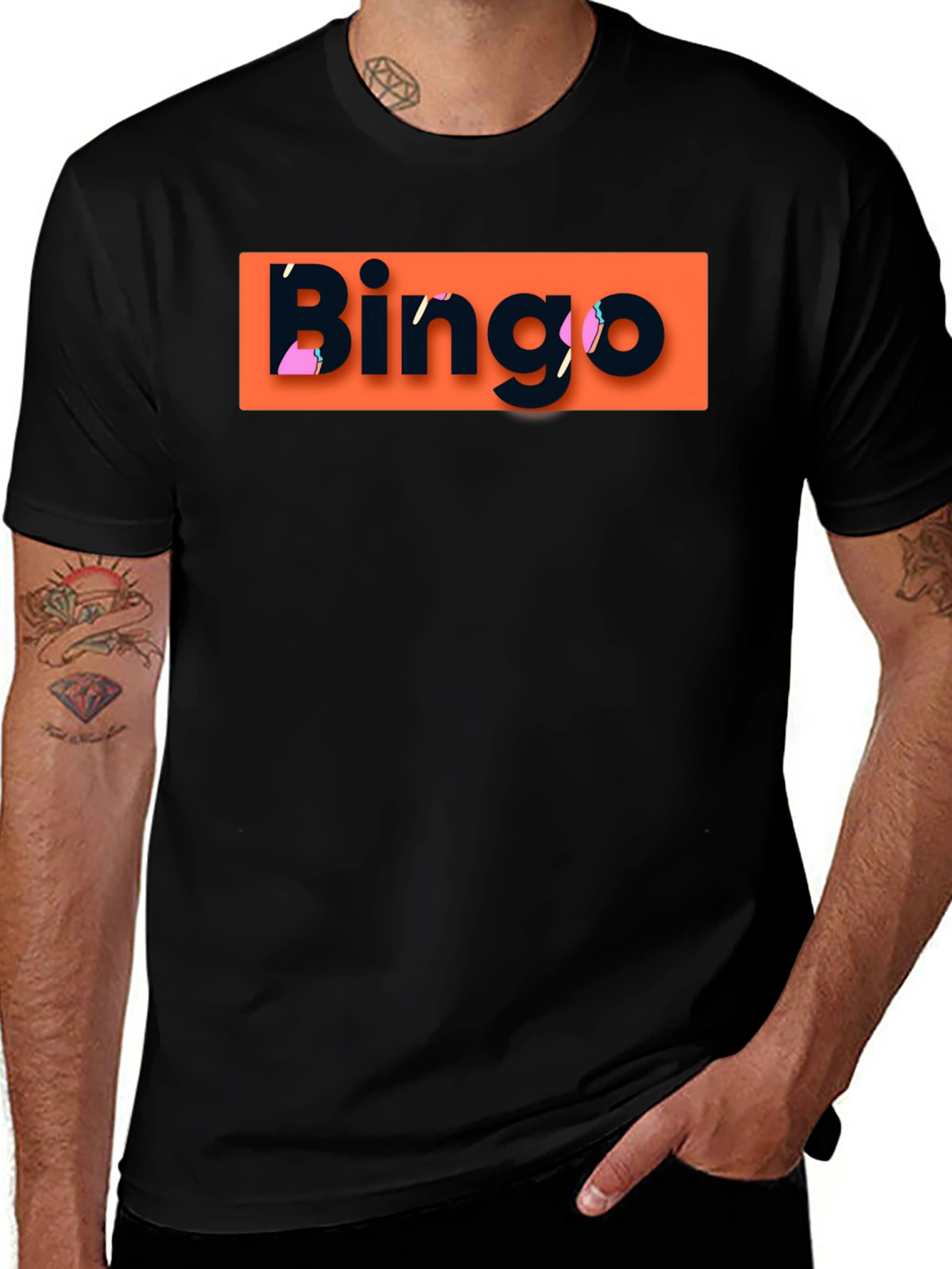 Bingo Graphic T-Shirt - Black Crew Neck Tee