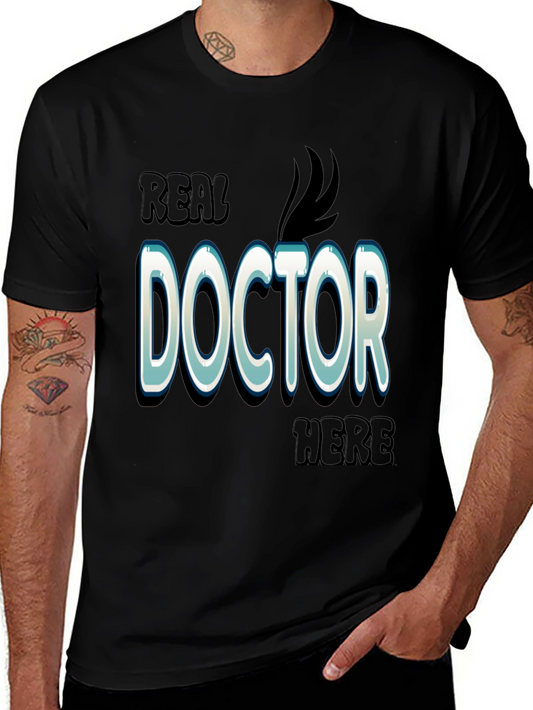Real Doctor Here Black Cotton Graphic T-Shirt