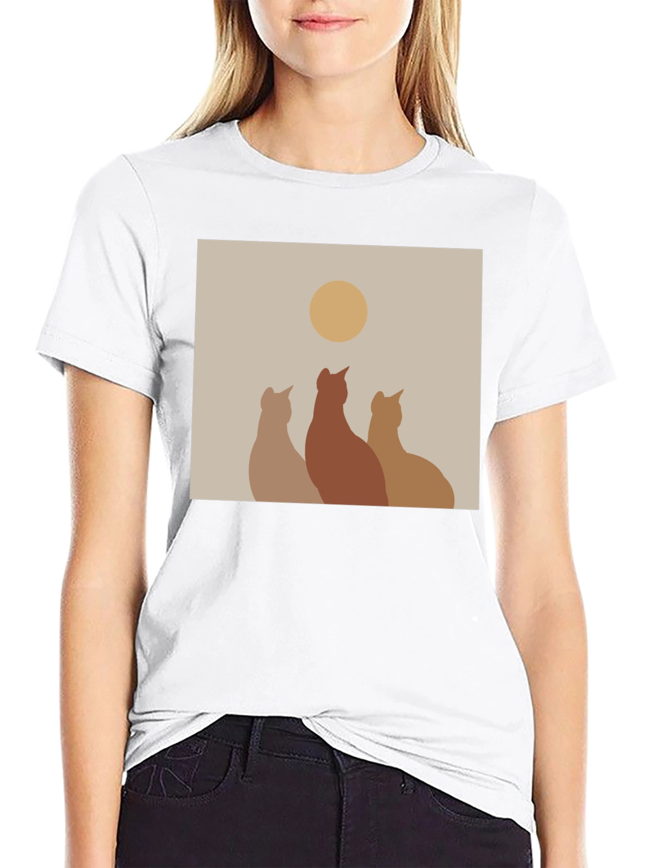Minimalist Cat Silhouette T-Shirt - Artistic Design