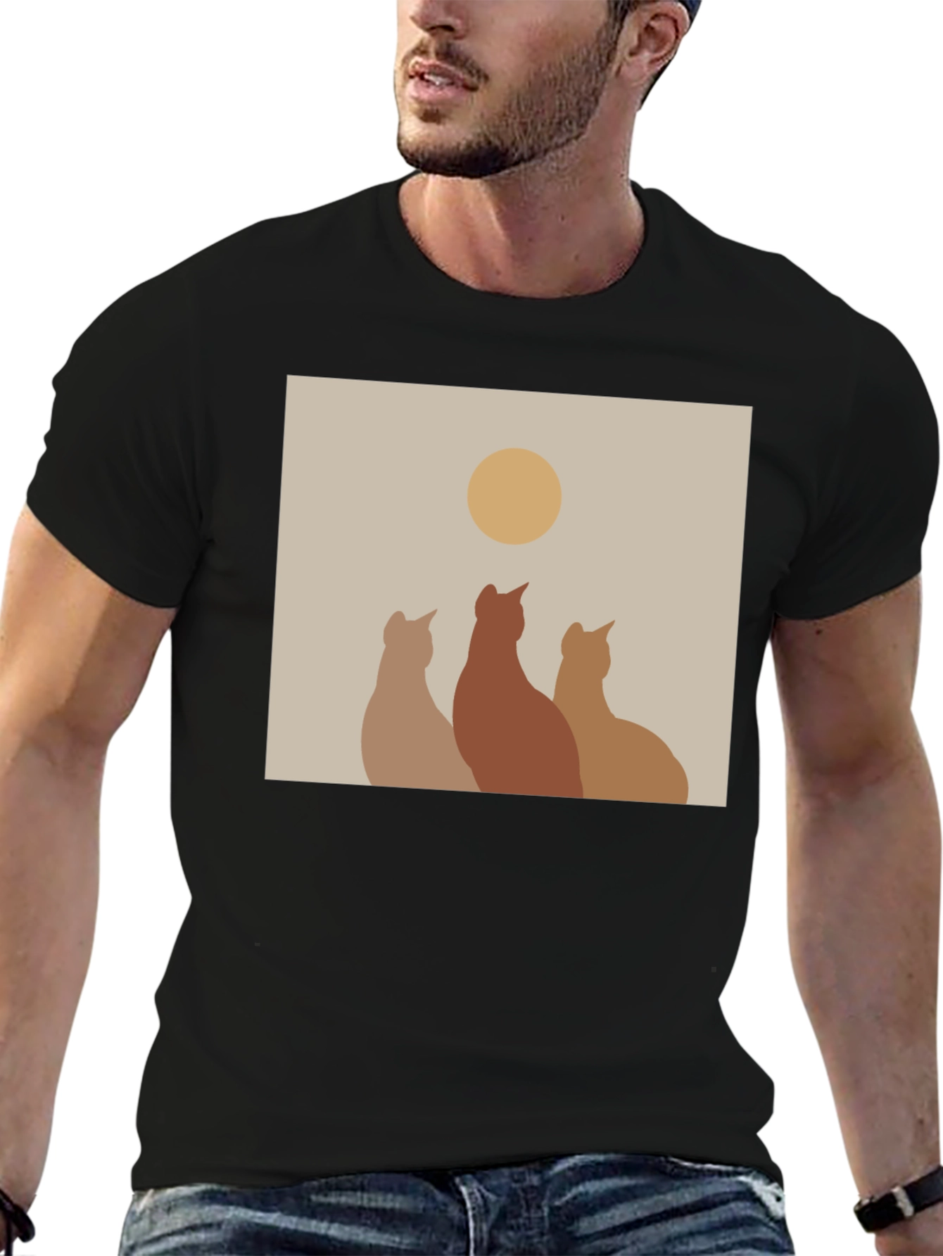 Minimalist Cat Silhouette T-Shirt - Artistic Design
