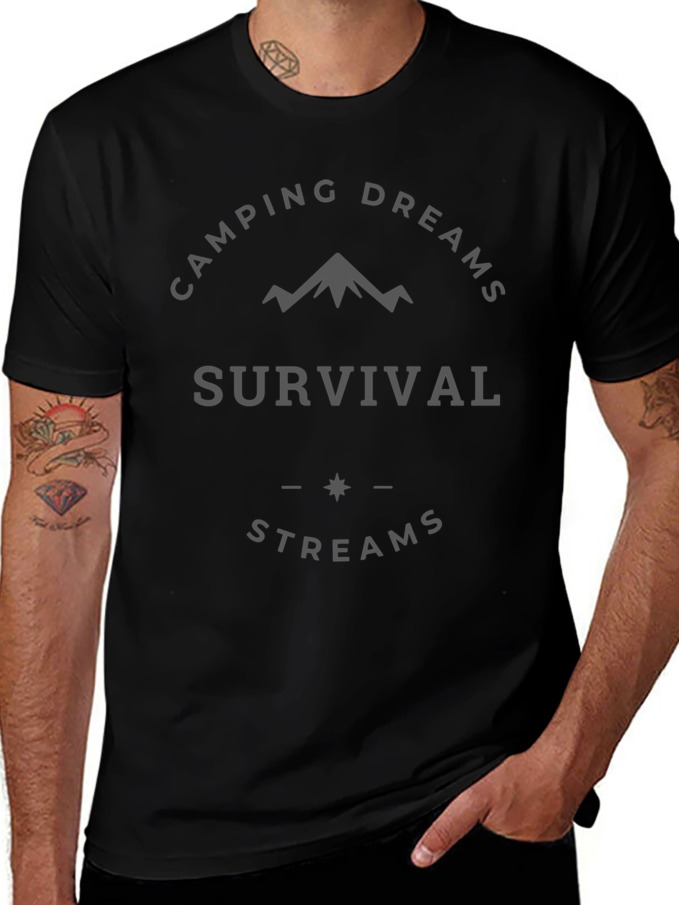 Camping Dreams Survival Streams Black T-Shirt
