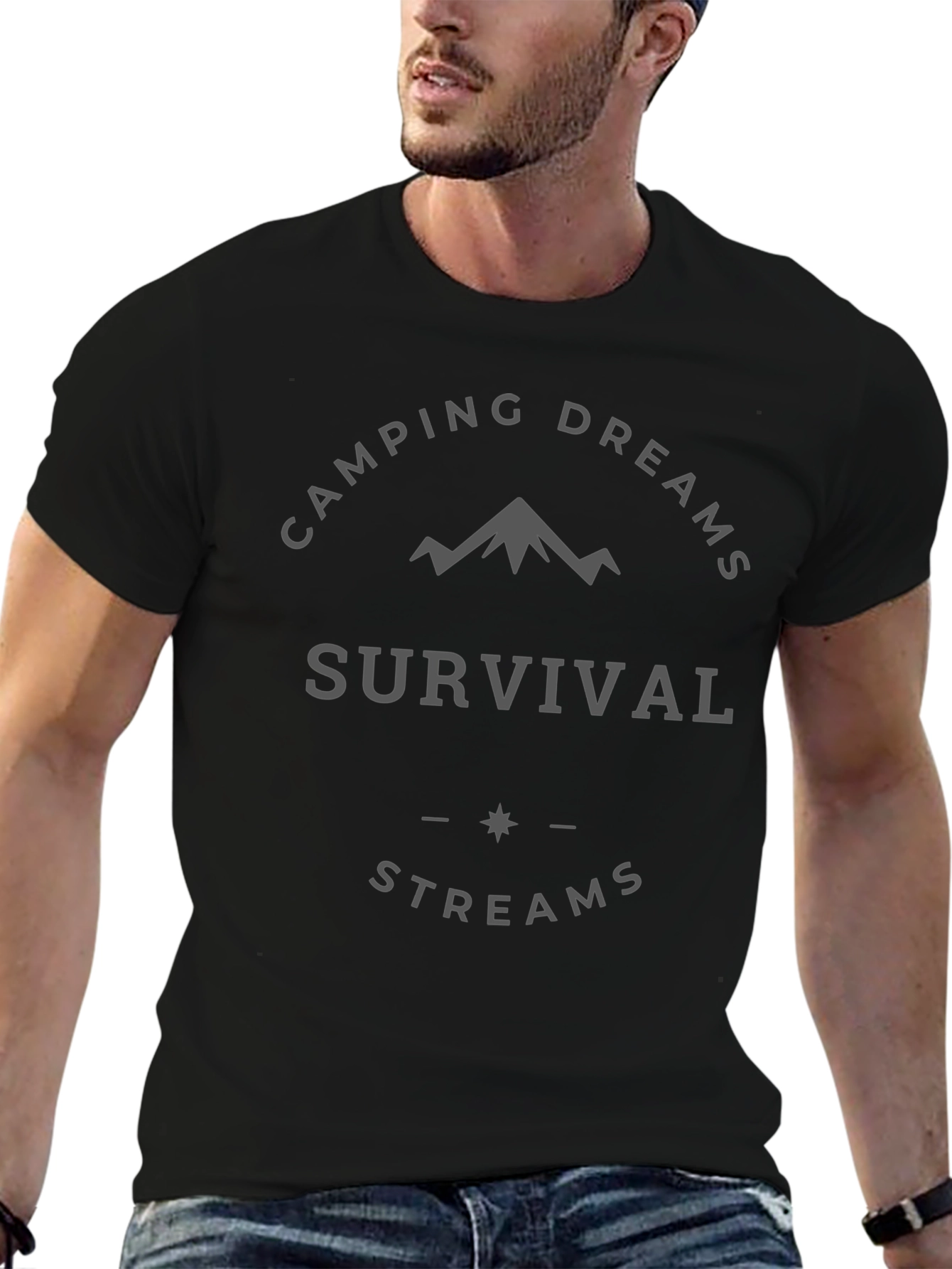 Camping Dreams Survival Streams Black T-Shirt