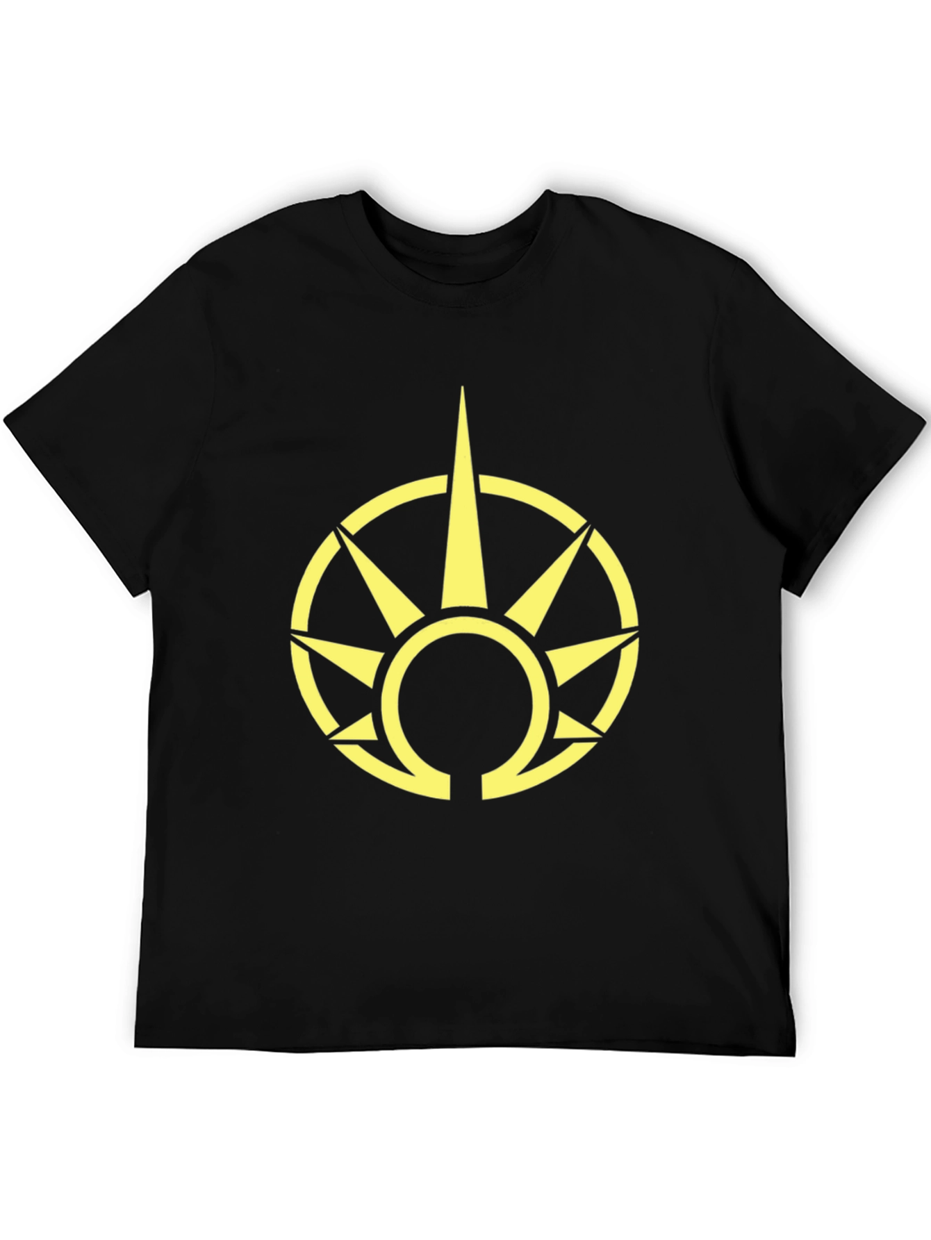 Black T-Shirt with Yellow Sun Symbol Graphic