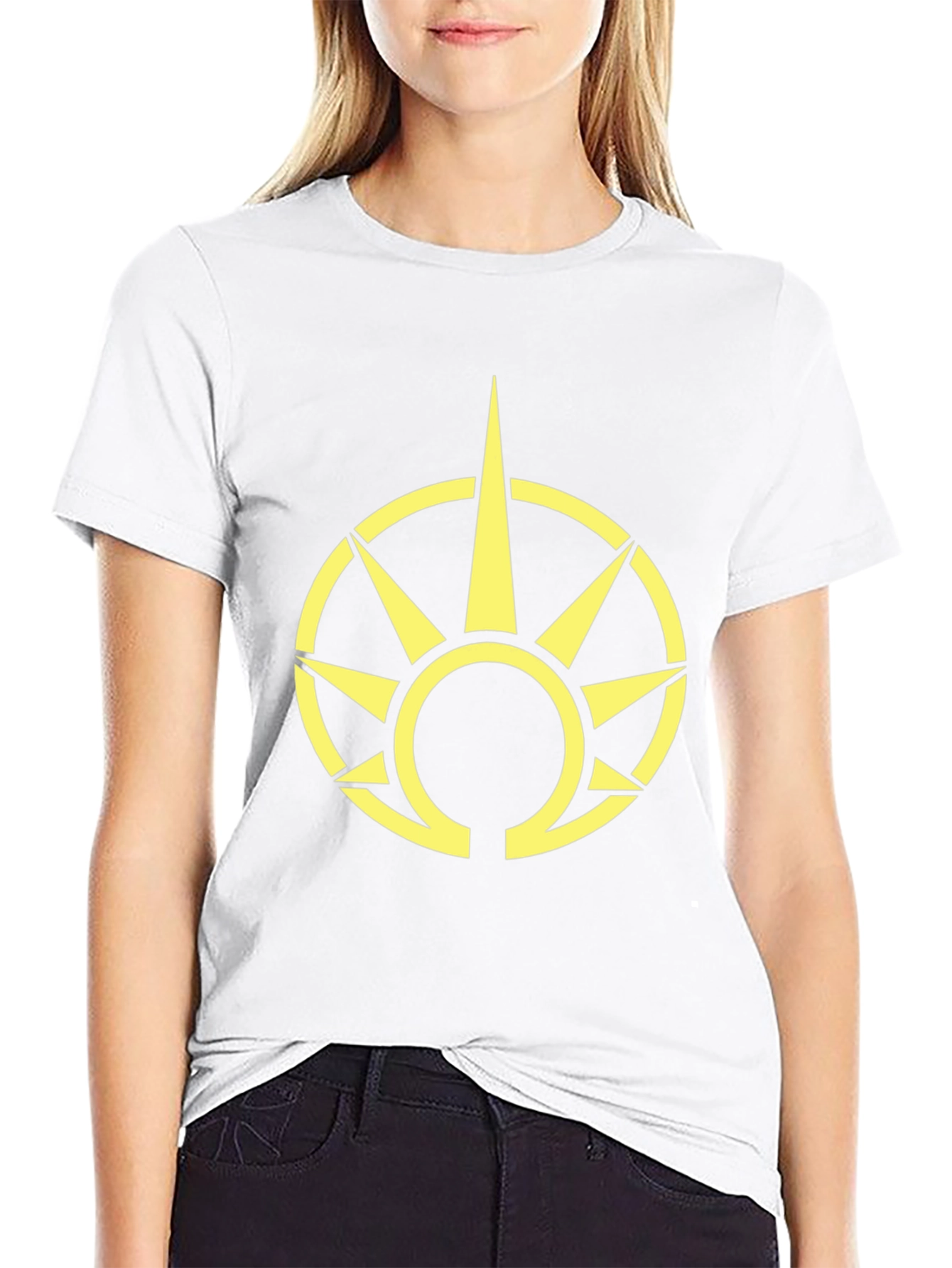 Black T-Shirt with Yellow Sun Symbol Graphic