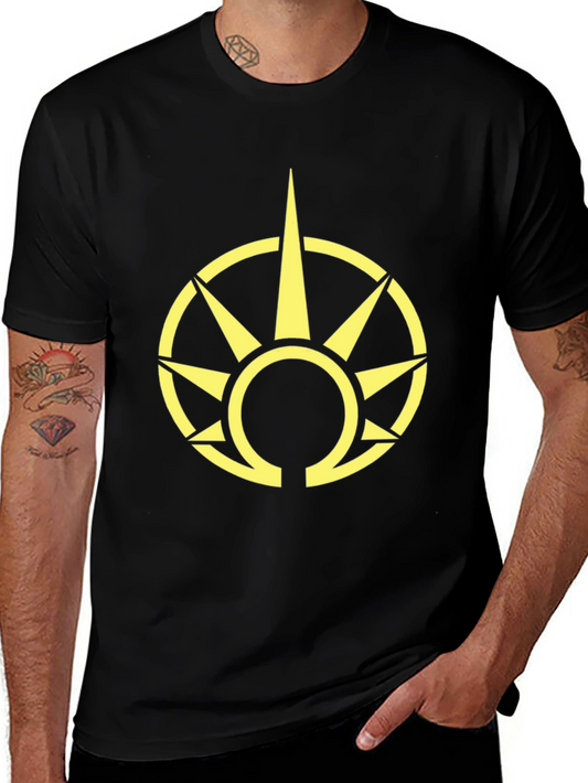Black T-Shirt with Yellow Sun Symbol Graphic