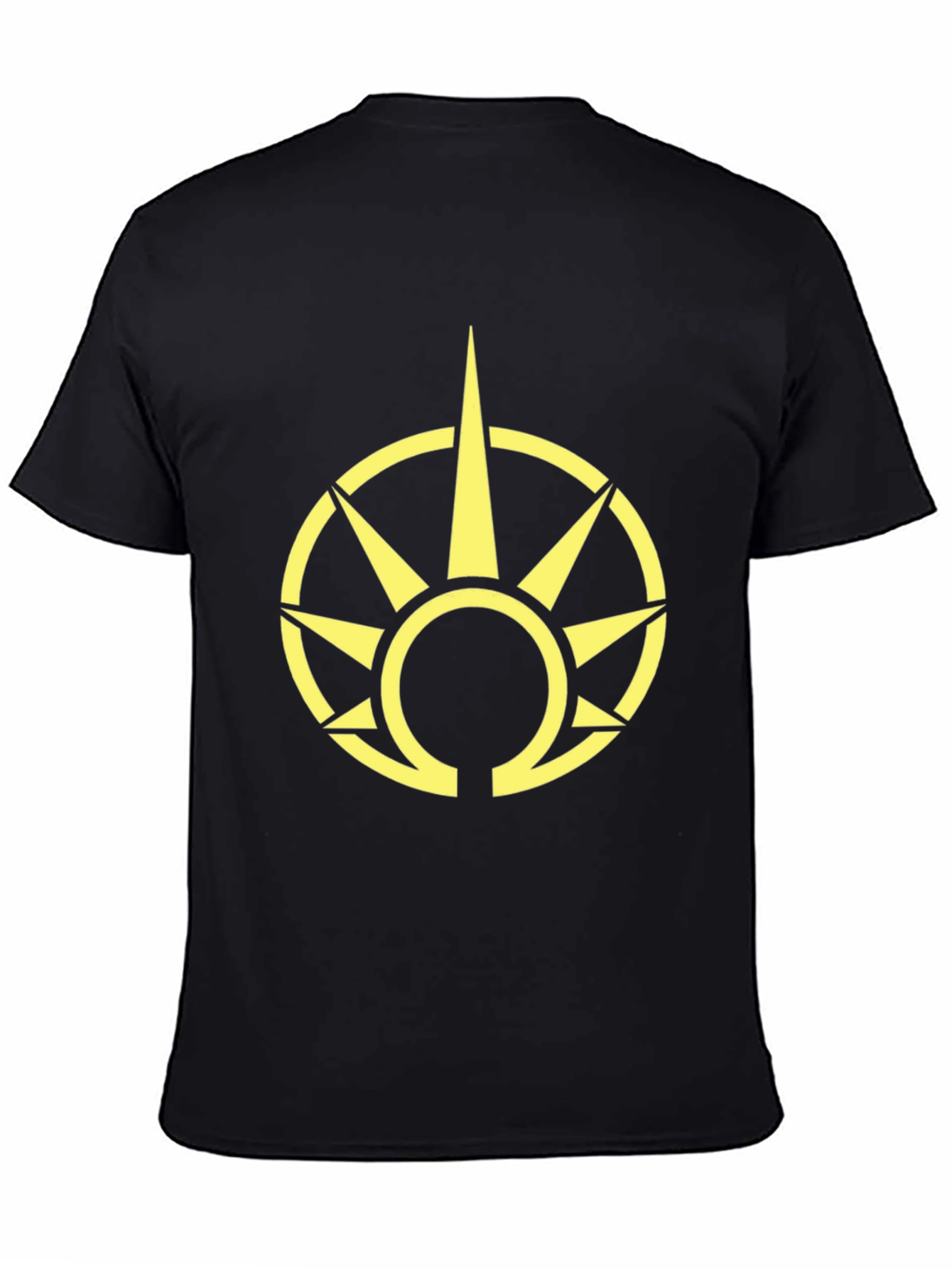 Black T-Shirt with Yellow Sun Symbol Graphic