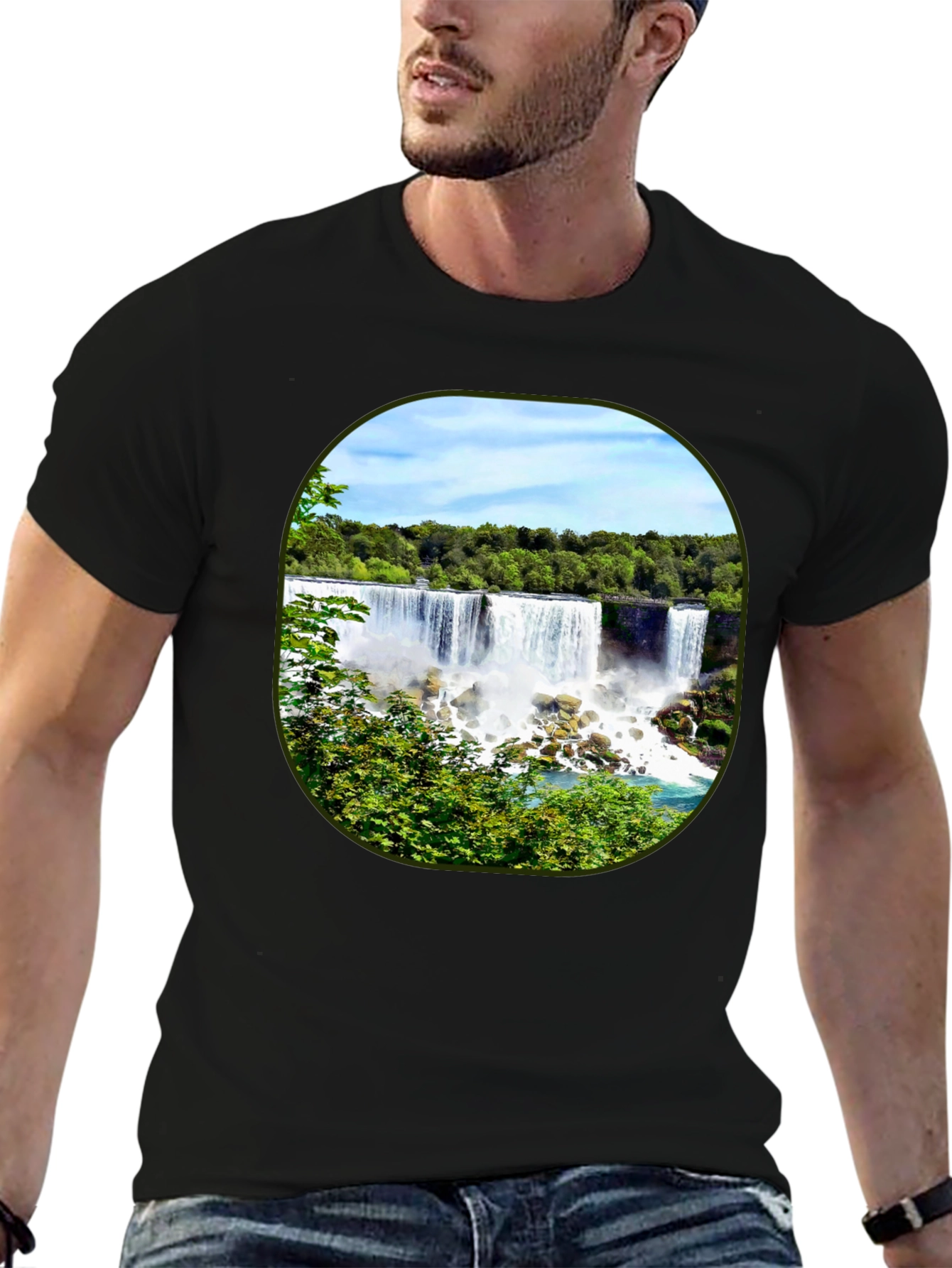 Niagara Falls Graphic Tee - Black Cotton T-Shirt