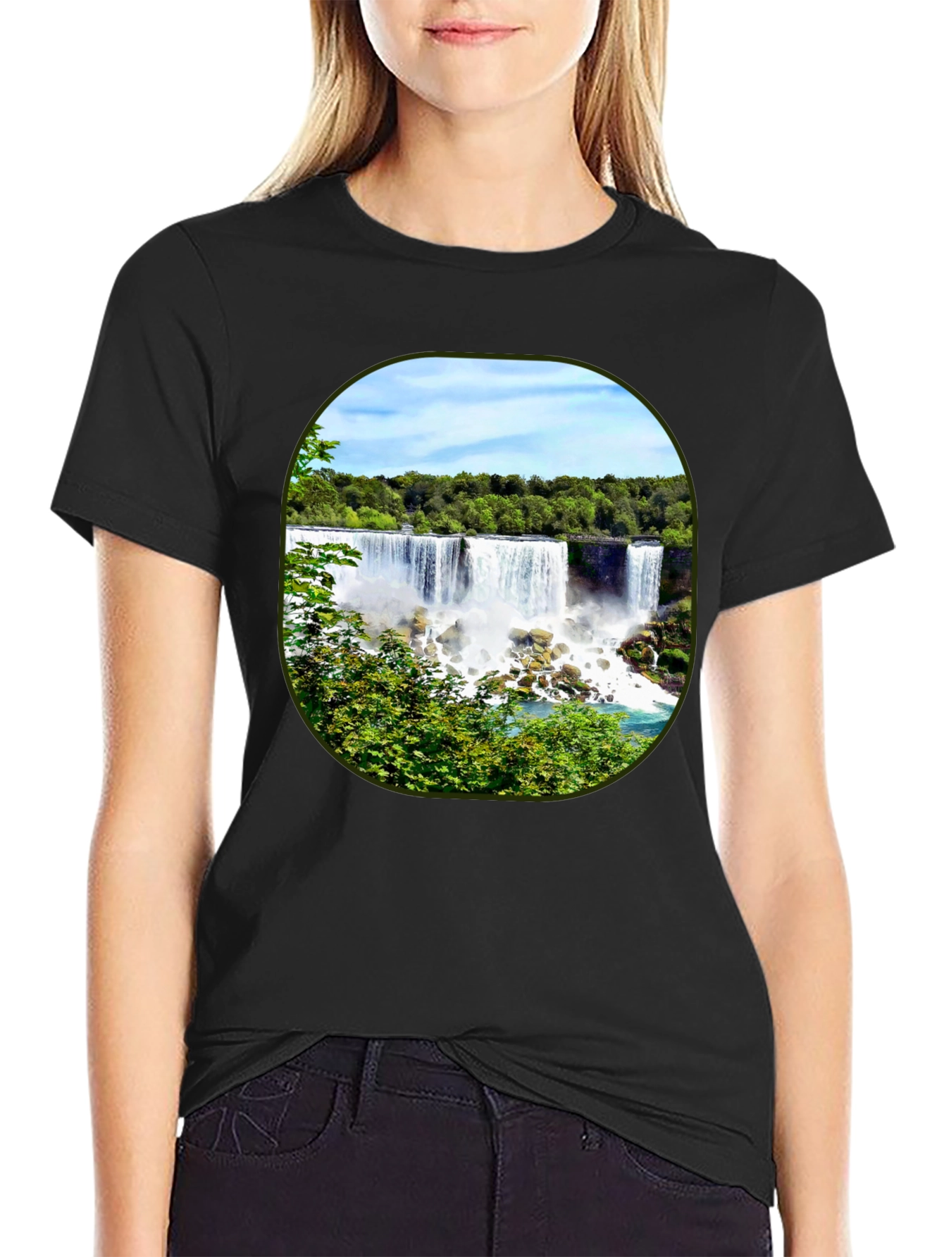 Niagara Falls Graphic Tee - Black Cotton T-Shirt