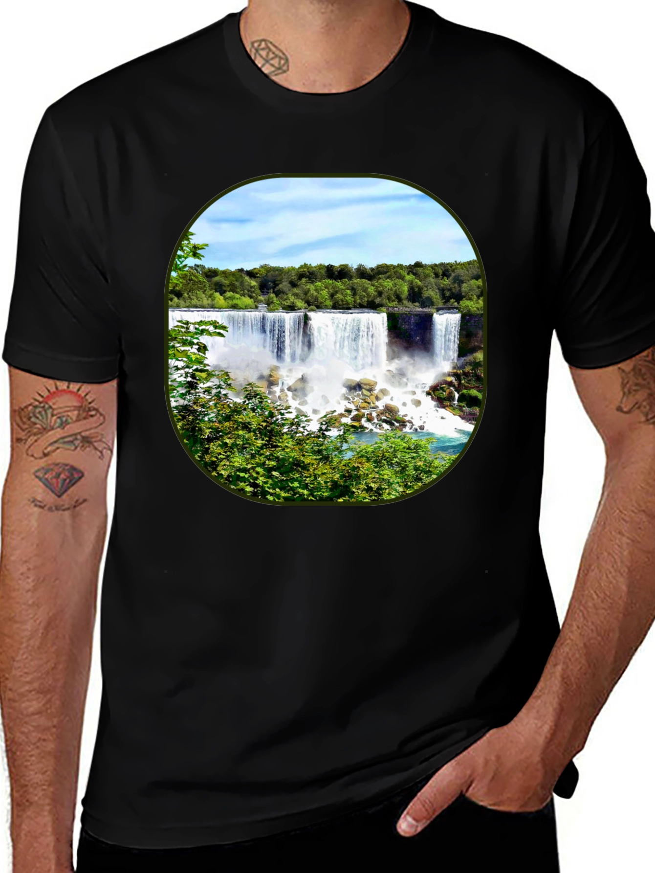 Niagara Falls Graphic Tee - Black Cotton T-Shirt