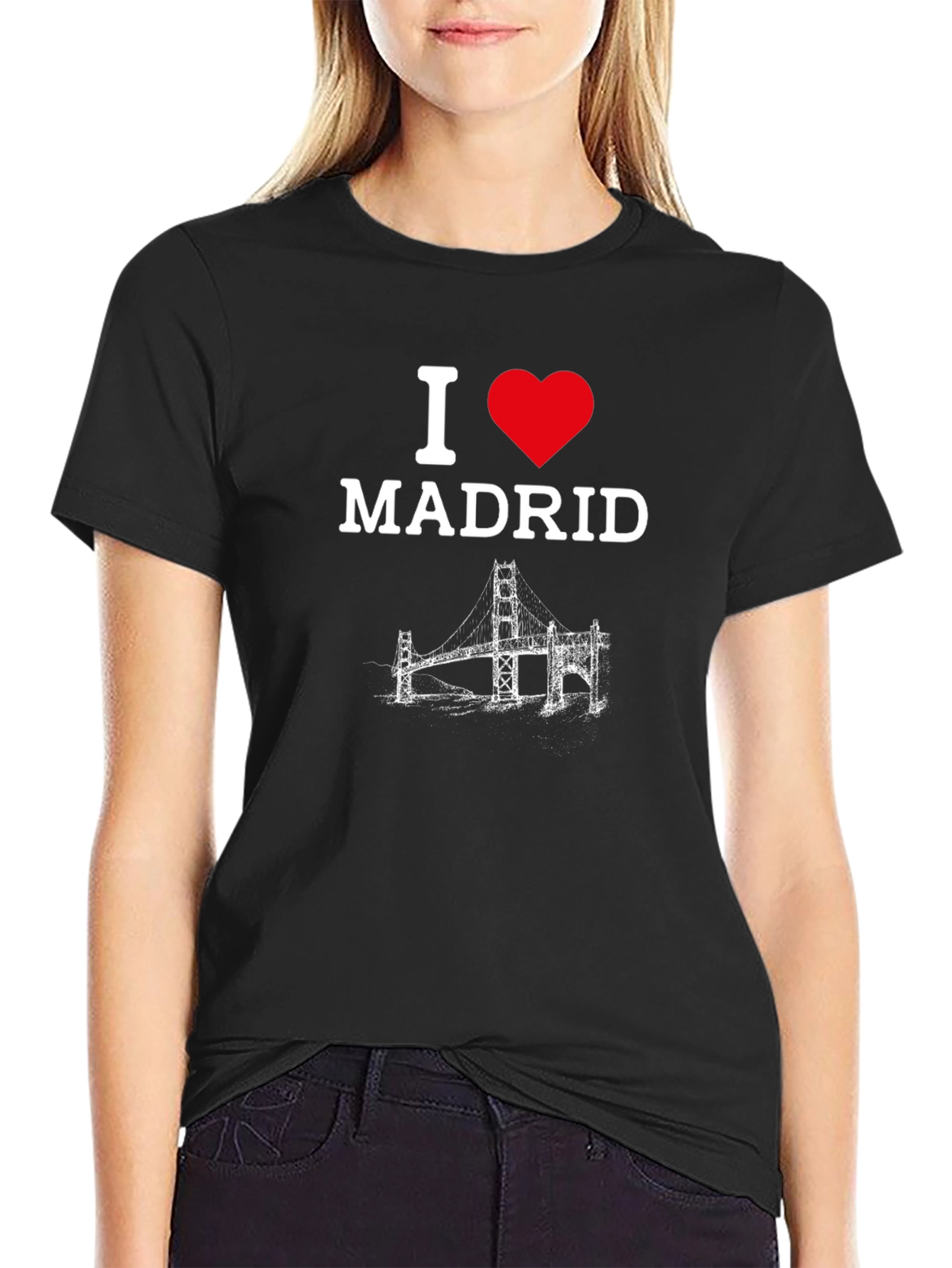 I Love Madrid T-Shirt - Black Crew Neck Tee