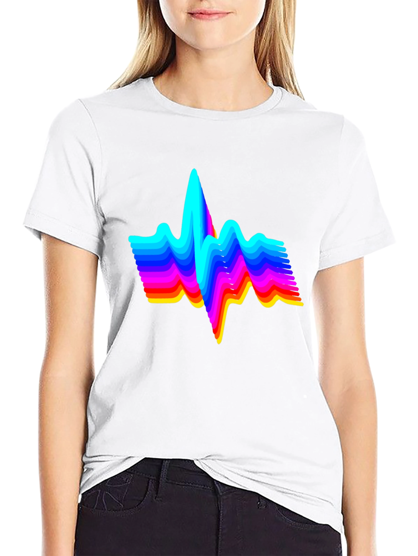 Rainbow Heartbeat Graphic Tee - Black Cotton T-Shirt