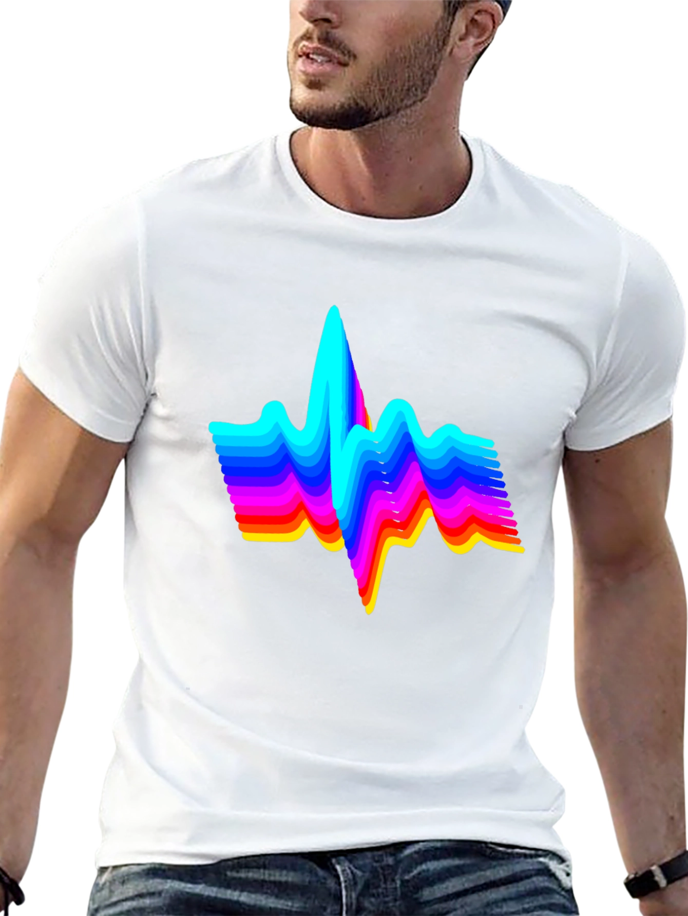 Rainbow Heartbeat Graphic Tee - Black Cotton T-Shirt