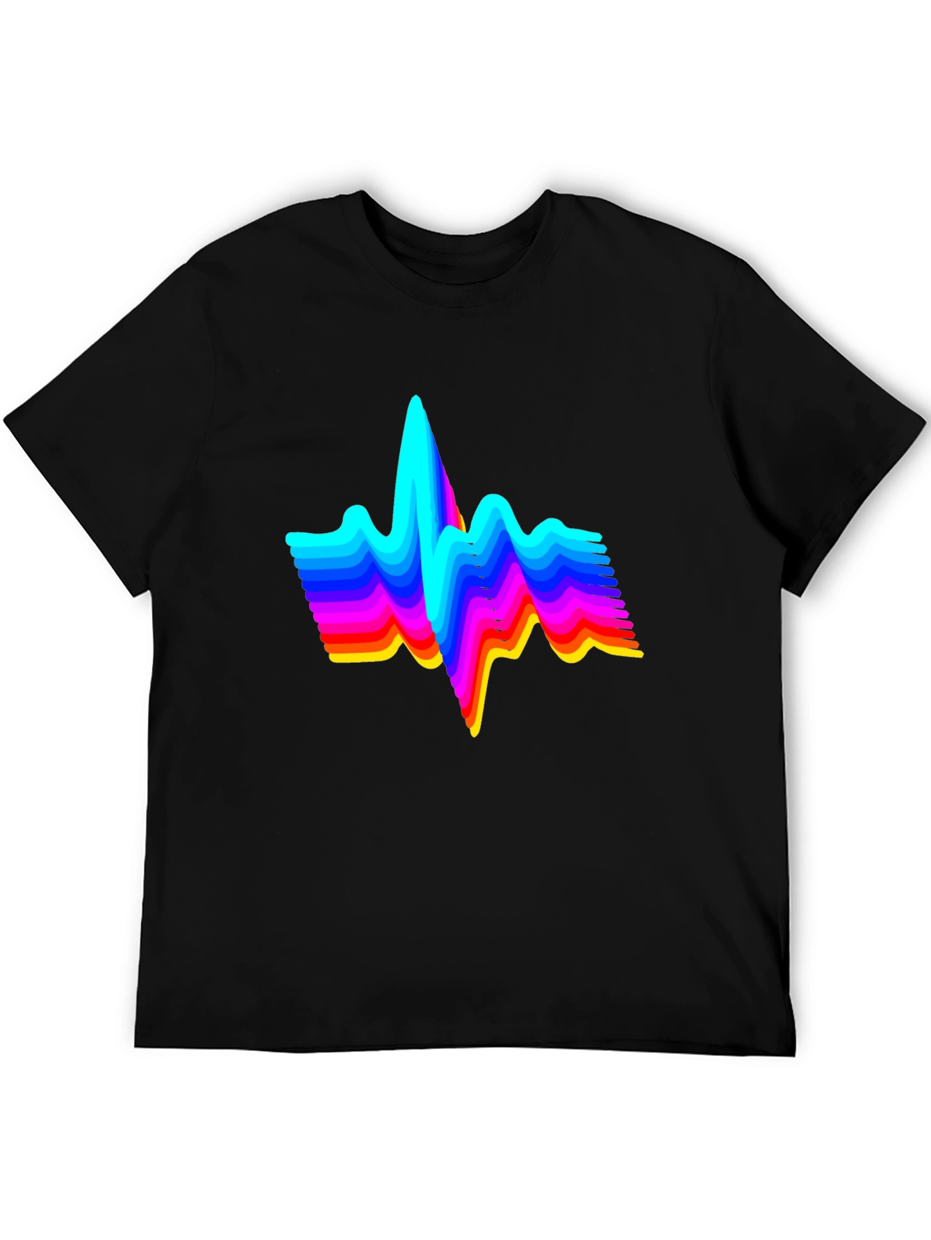 Rainbow Heartbeat Graphic Tee - Black Cotton T-Shirt