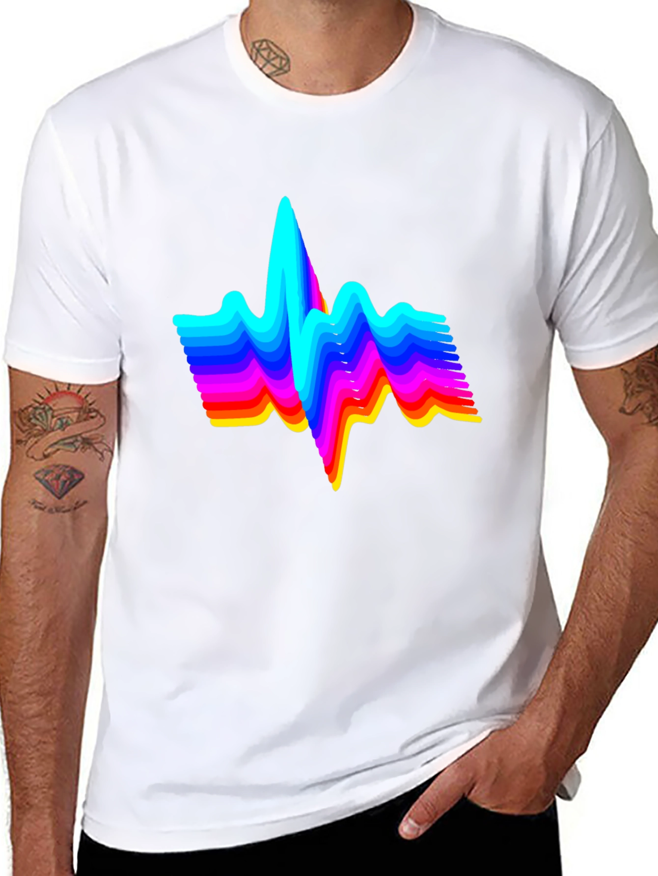 Rainbow Heartbeat Graphic Tee - Black Cotton T-Shirt
