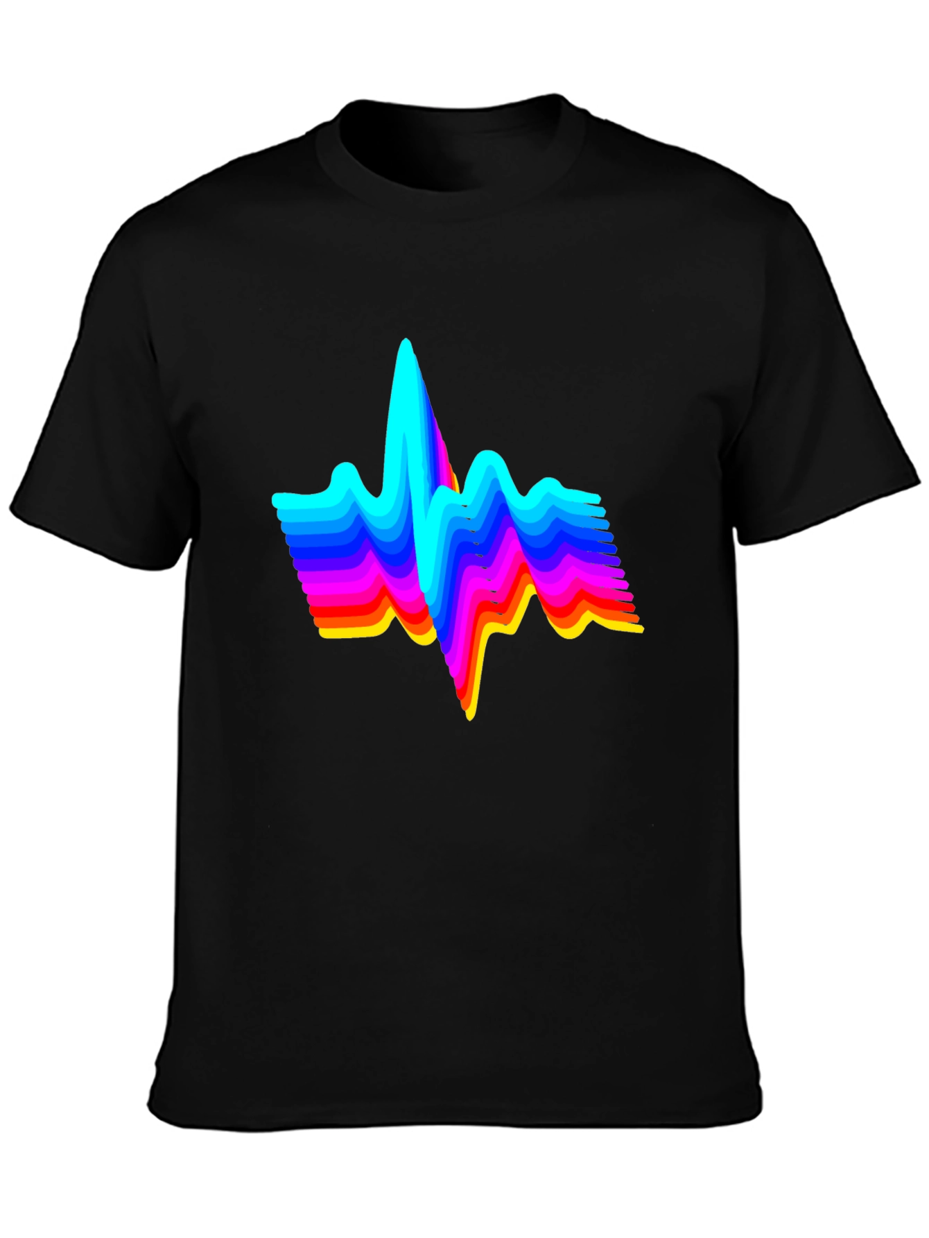 Rainbow Heartbeat Graphic Tee - Black Cotton T-Shirt