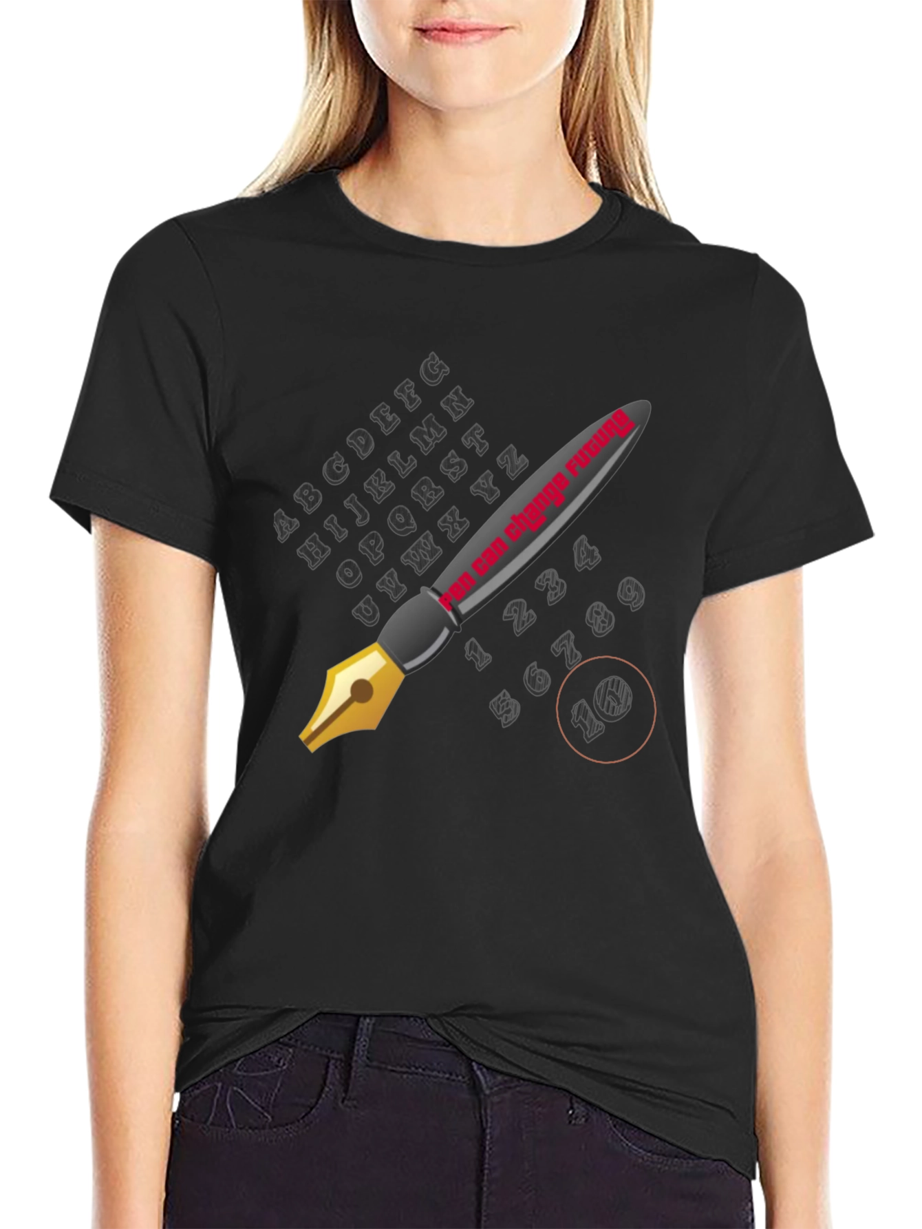 Stylish Black Graphic Tee - The Pen is Mightier