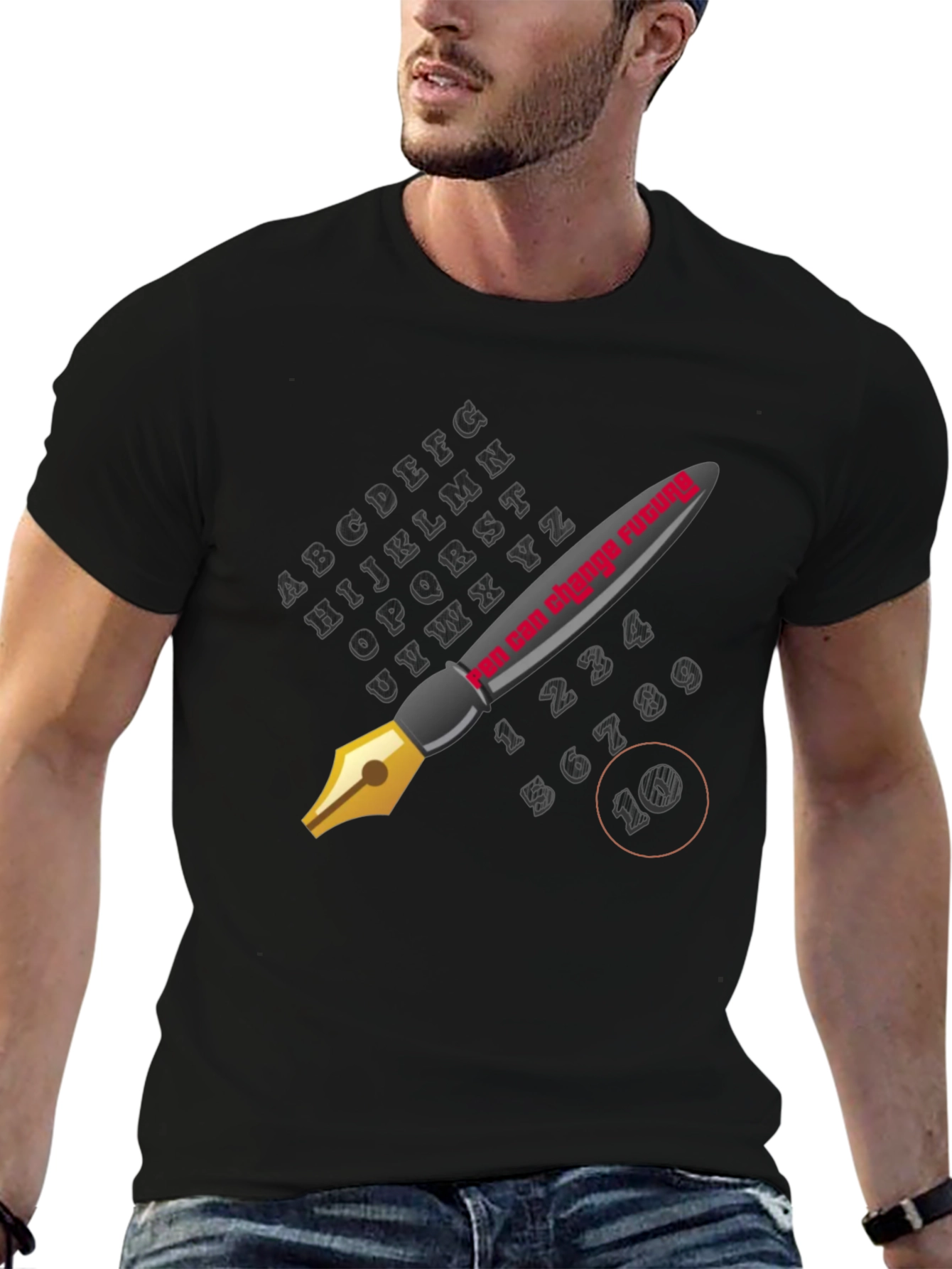 Stylish Black Graphic Tee - The Pen is Mightier